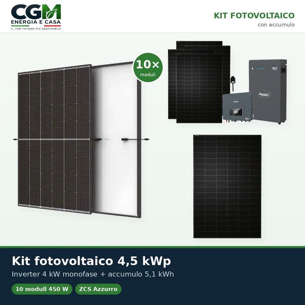 Kit fotovoltaico monofase 4500W inverter 4kW batteria al litio 5.1kWh LV ZSX5000 S Zucchetti - CGM Energia e Casa
