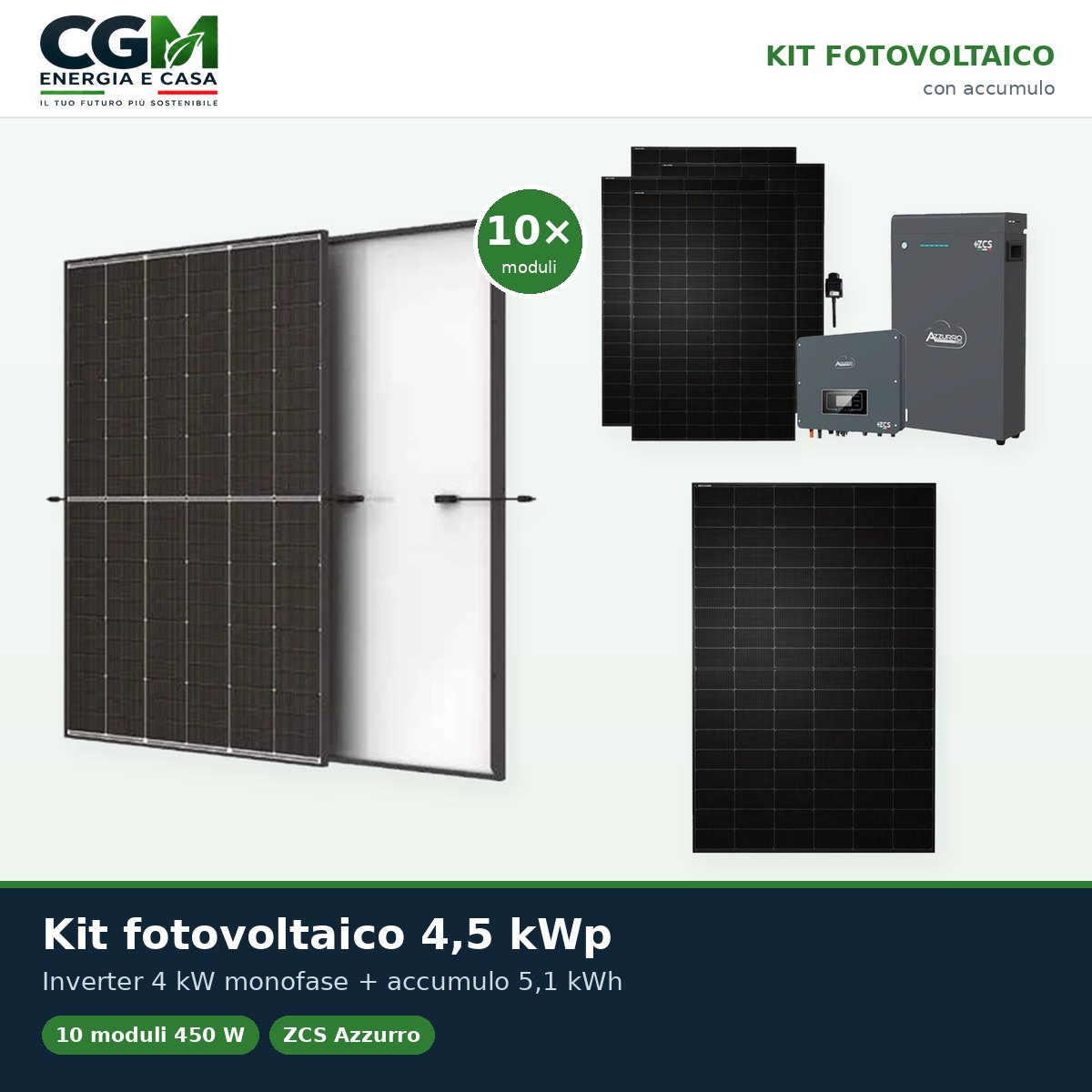 Kit fotovoltaico monofase 4500W inverter 4kW batteria al litio 5.1kWh LV ZSX5000 S Zucchetti - CGM Energia e Casa