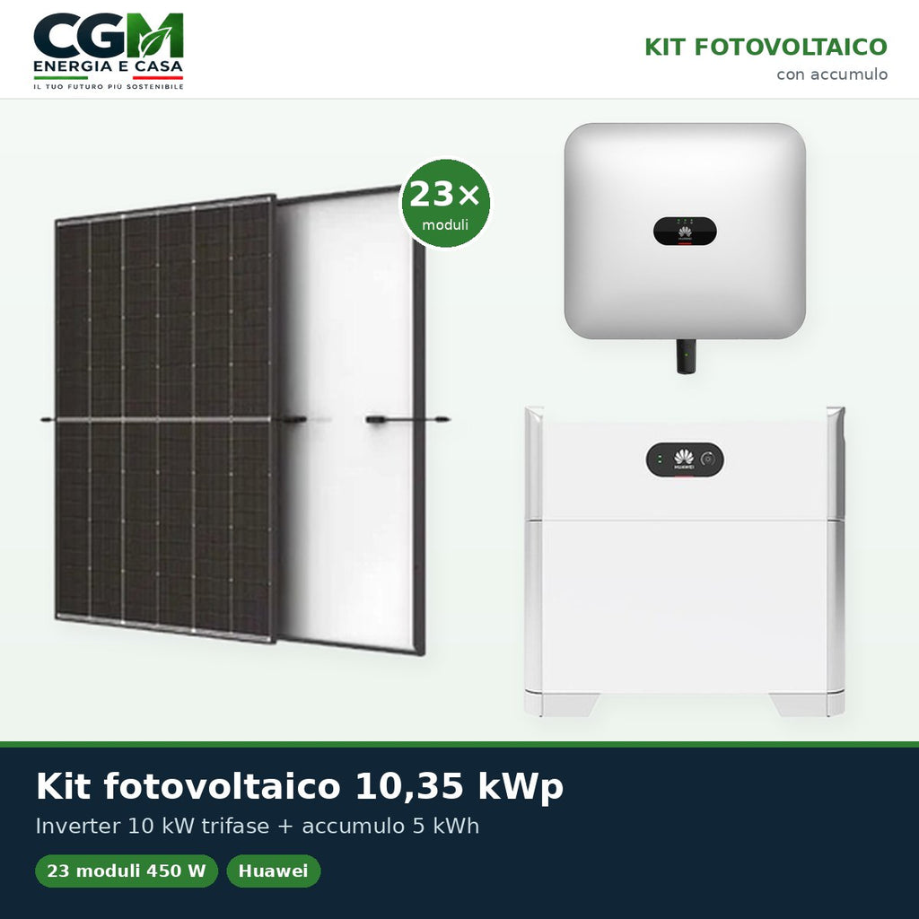Kit fotovoltaico trifase 10350W inverter Huawei 10kW batteria al litio 5kWh LUNA2000 BMS - CGM Energia e Casa