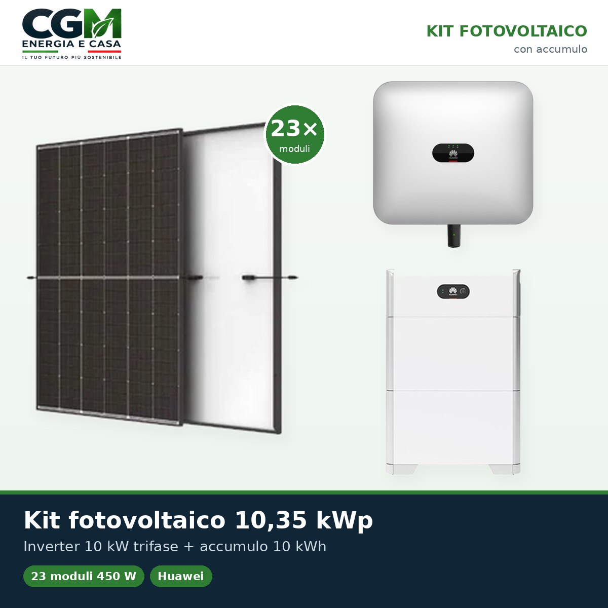 Kit fotovoltaico trifase 10350W inverter Huawei 10kW batteria al litio 10kWh LUNA2000 BMS - CGM Energia e Casa