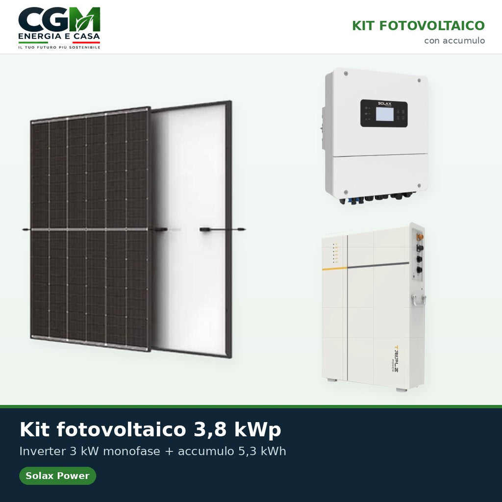 Kit fotovoltaico monofase 3800W inverter Solax Power 3kW LV batteria al litio TP-LD53 5.3KWh - CGM Energia e Casa