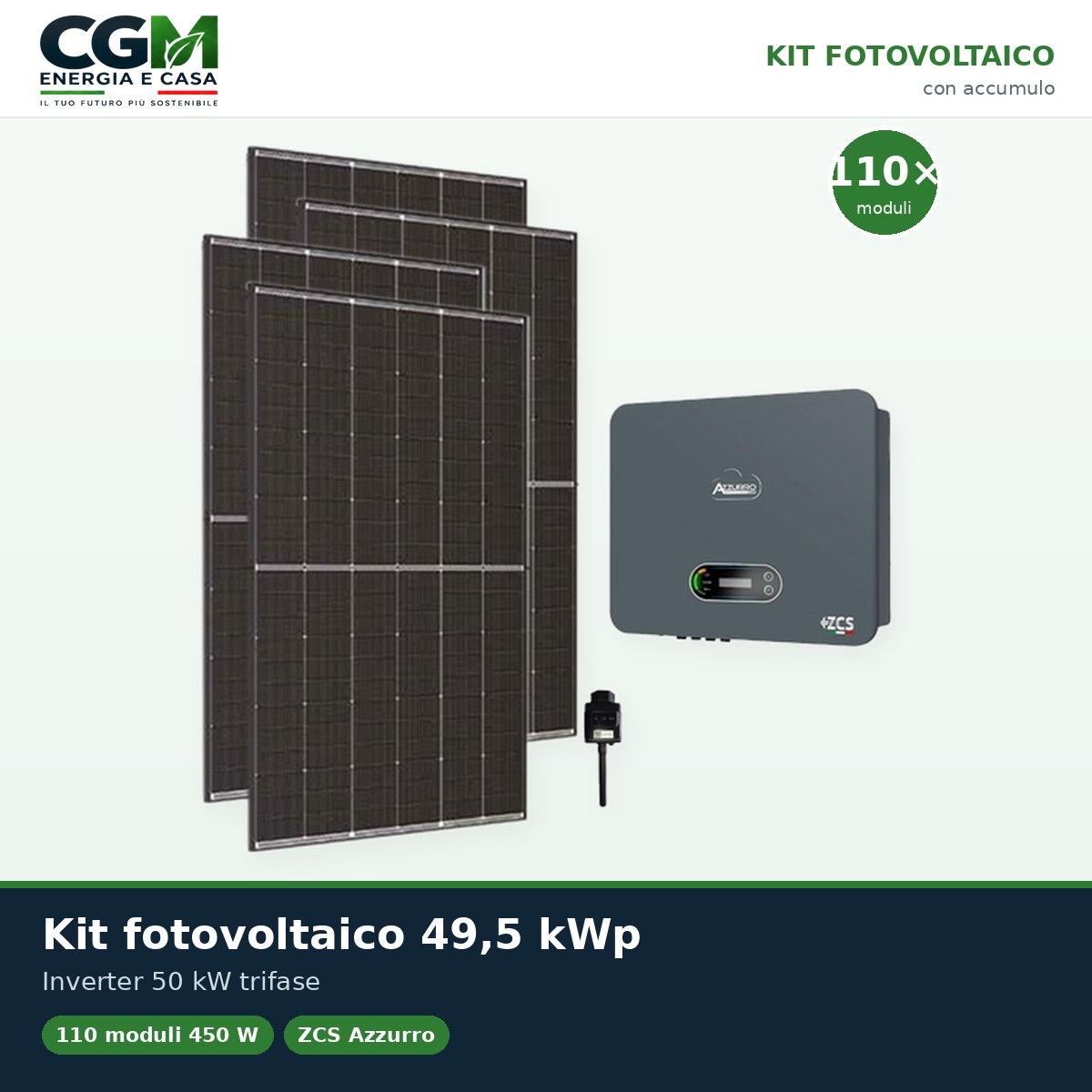 Kit fotovoltaico trifase 49500W inverter di stringa 50kW Zucchetti connesso in rete - CGM Energia e Casa