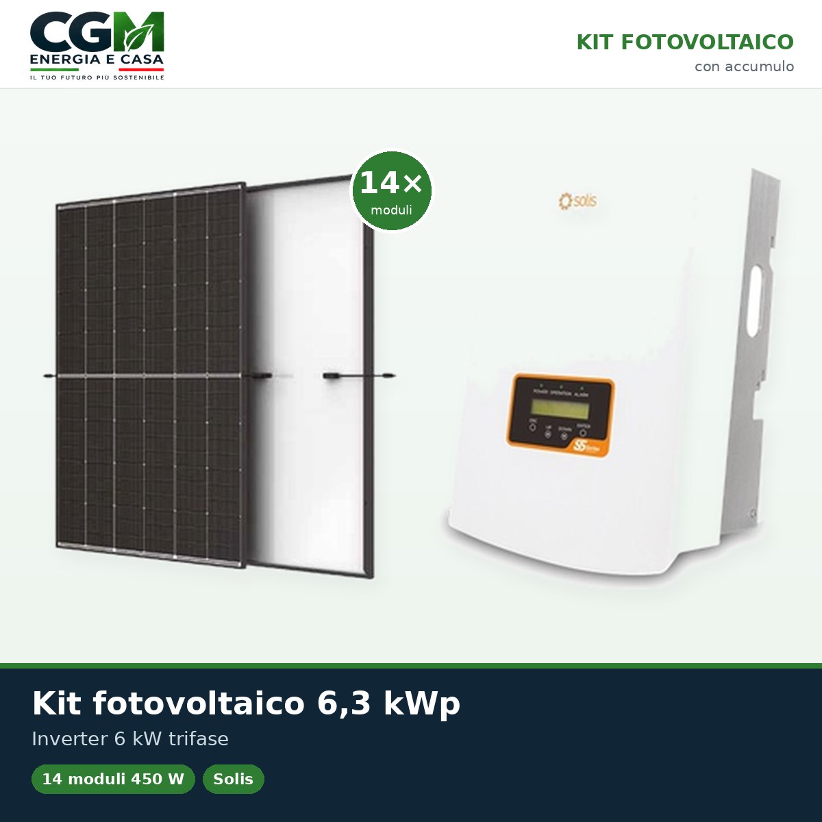 Kit fotovoltaico trifase 6300W inverter di stringa 6kW Solis connesso in rete - CGM Energia e Casa