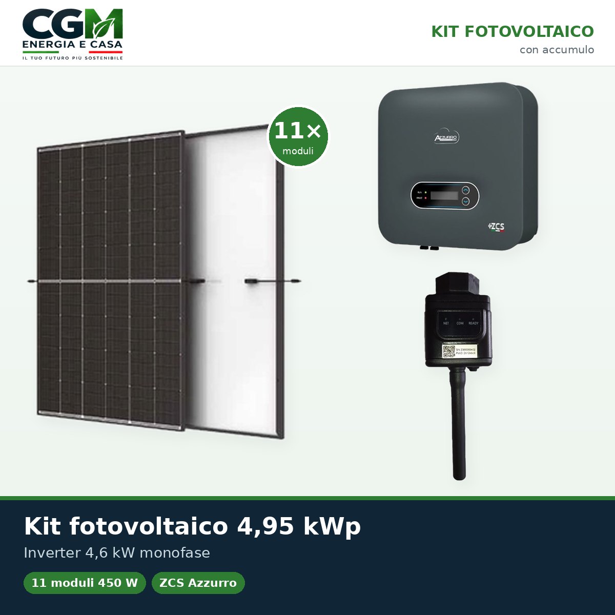 Kit fotovoltaico monofase 4950W inverter di stringa TLM 4.6kW Zucchetti connesso in rete - CGM Energia e Casa