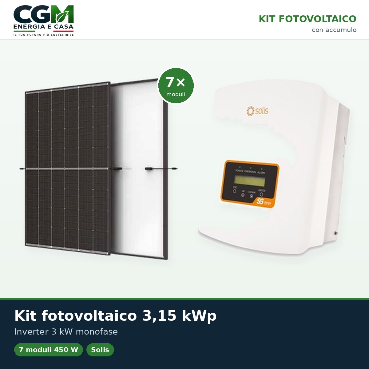 Kit fotovoltaico monofase 3150W inverter di stringa MINI 3kW Solis connesso in rete - CGM Energia e Casa