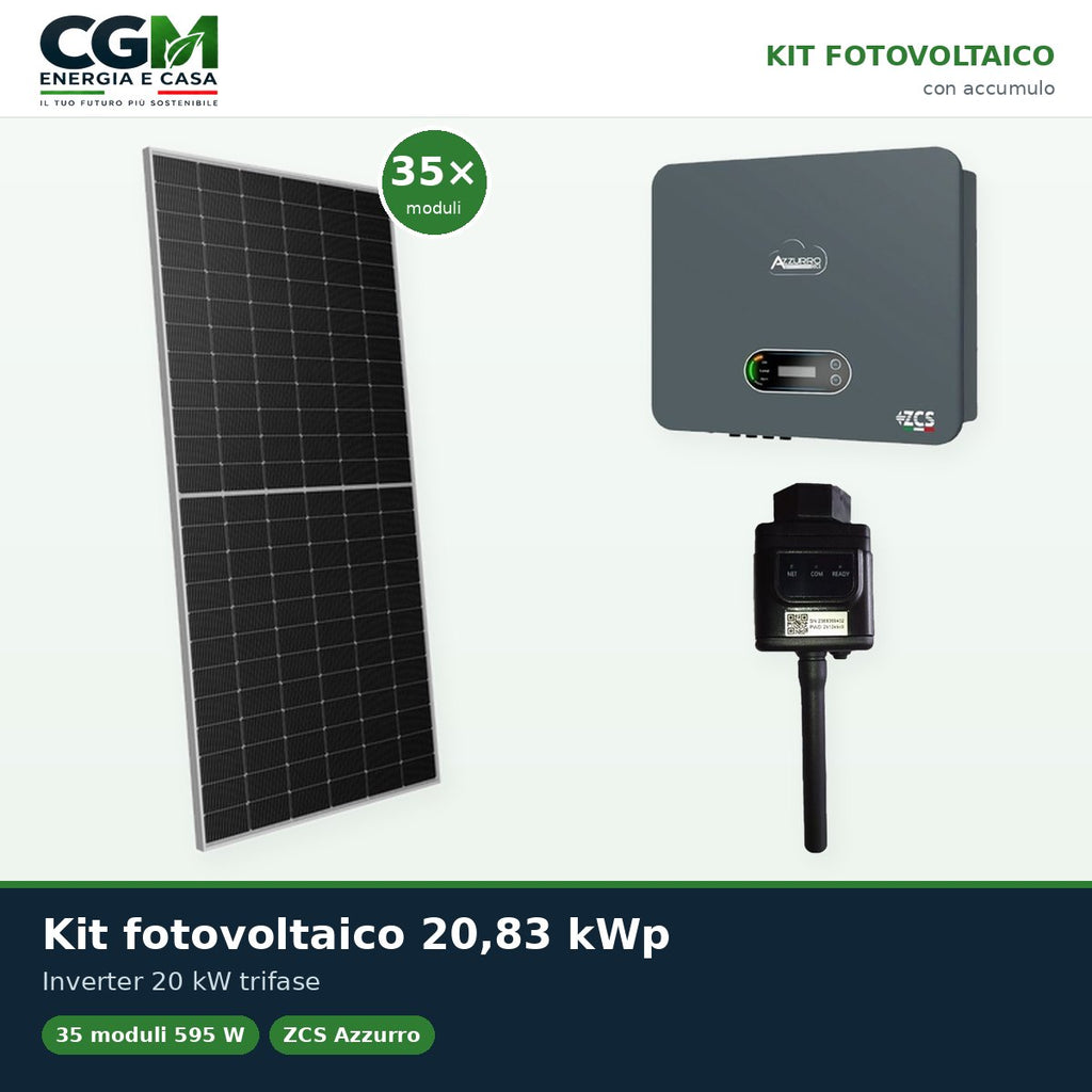 Kit fotovoltaico trifase 20825W inverter di stringa 20kW Zucchetti connesso in rete - CGM Energia e Casa