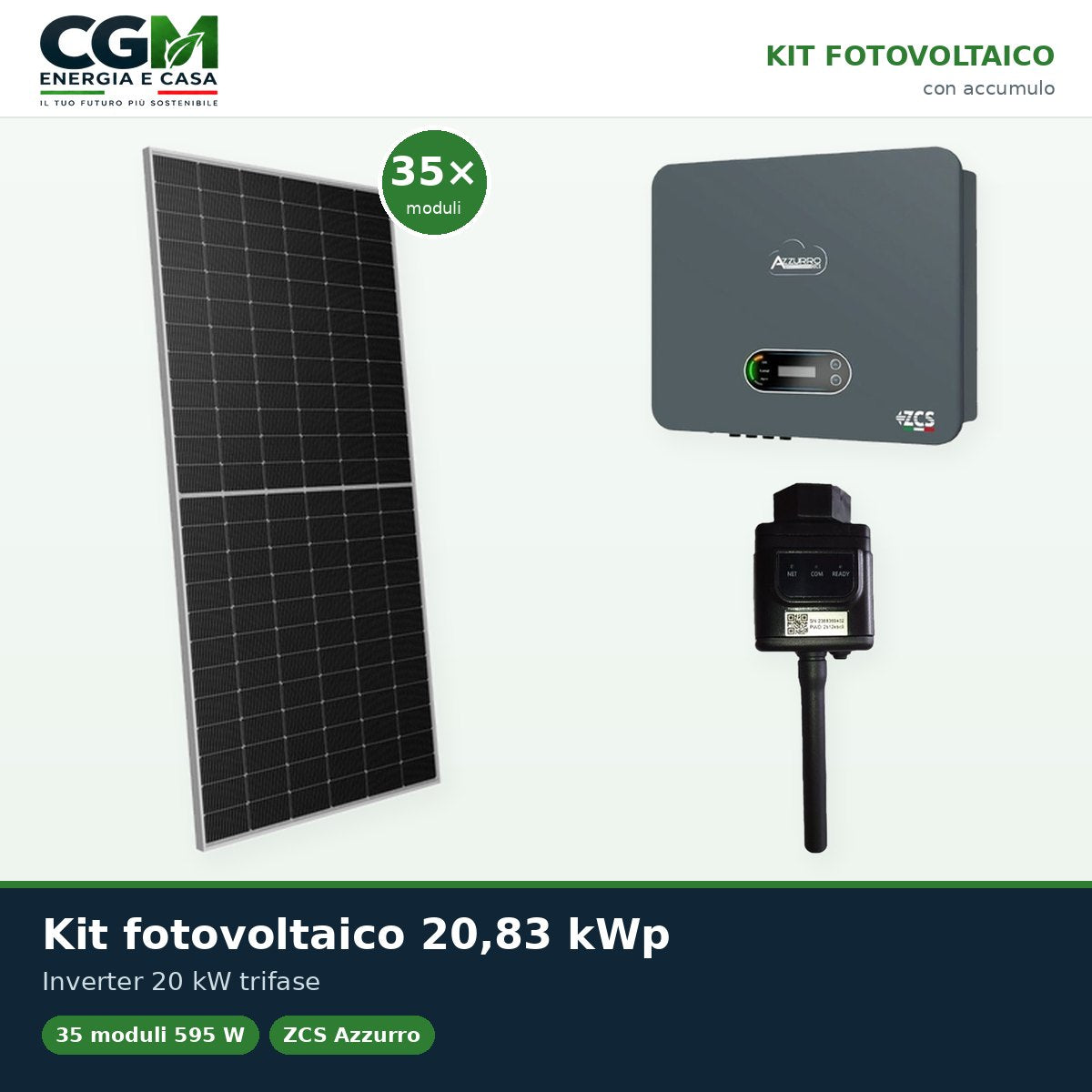 Kit fotovoltaico trifase 20825W inverter di stringa 20kW Zucchetti connesso in rete - CGM Energia e Casa