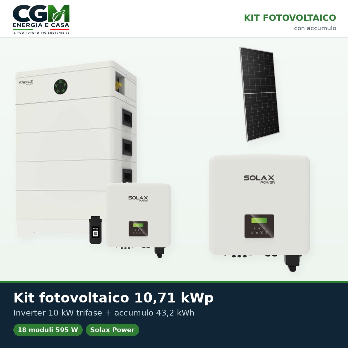 Kit fotovoltaico trifase 10710W inverter 10kW batteria al litio 43.2KWh TP-HS36 Solax Power - CGM Energia e Casa