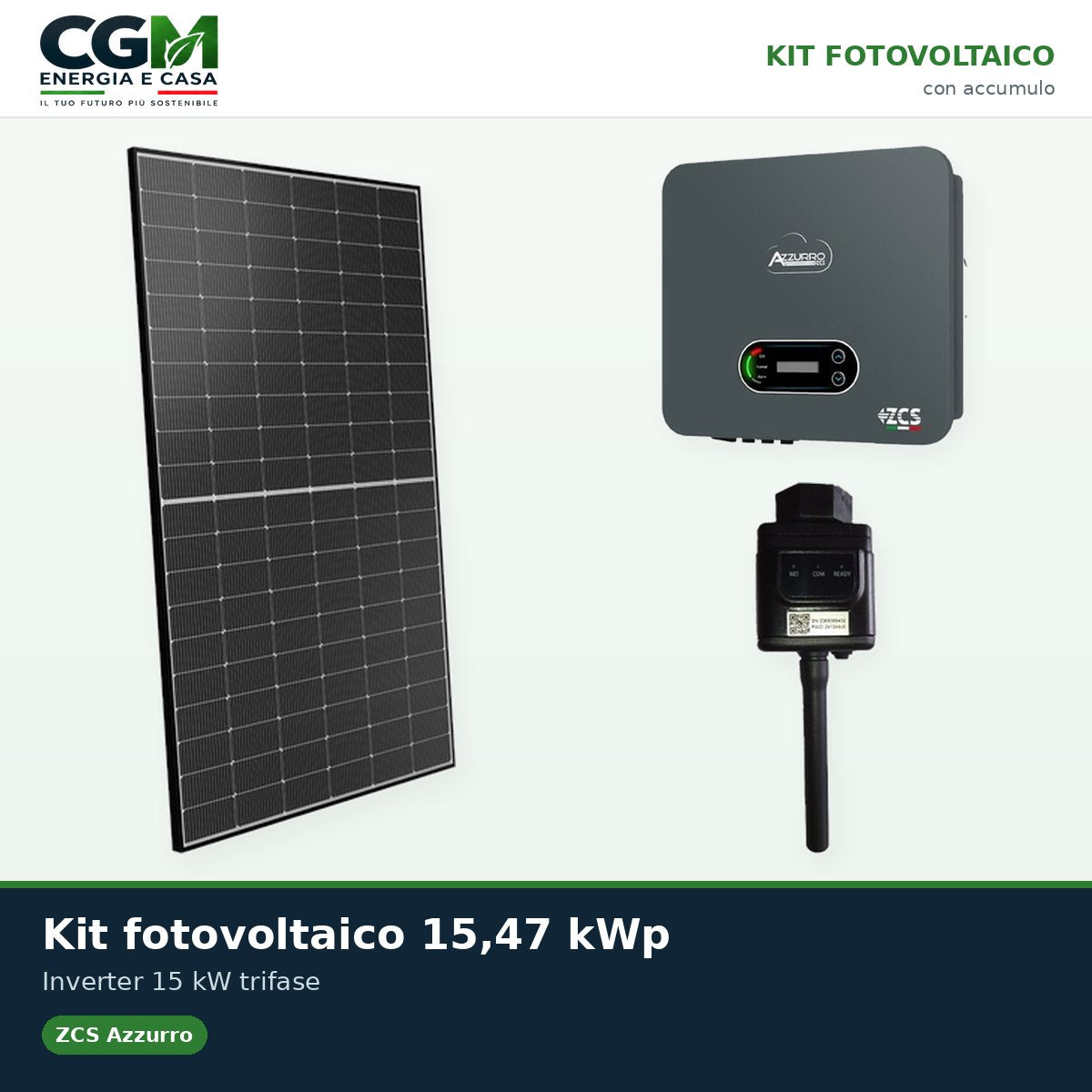 Kit fotovoltaico trifase 15470W inverter di stringa 15kW Zucchetti connesso in rete - CGM Energia e Casa