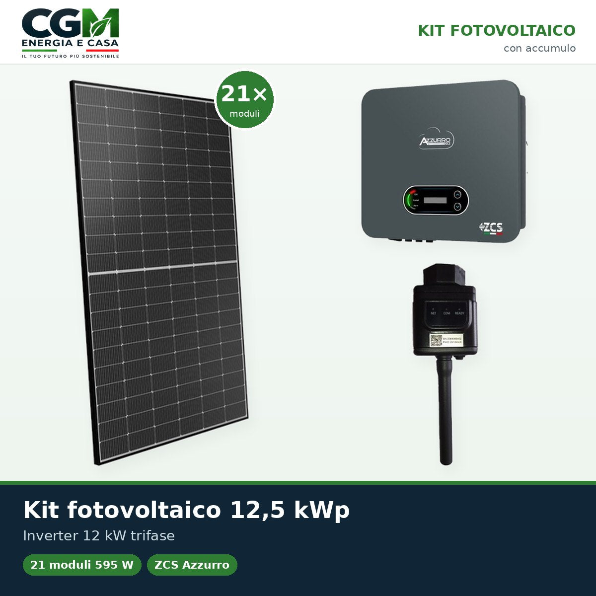 Kit fotovoltaico trifase 12495W inverter di stringa 12kW Zucchetti connesso in rete - CGM Energia e Casa