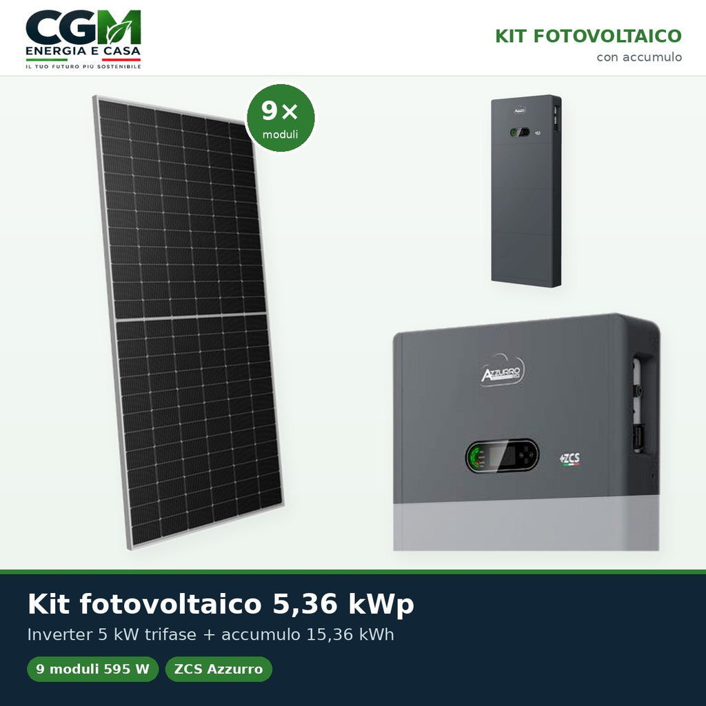 Kit fotovoltaico All in one trifase 5355W inverter 5kW accumulo 15.36kWh Zucchetti - CGM Energia e Casa
