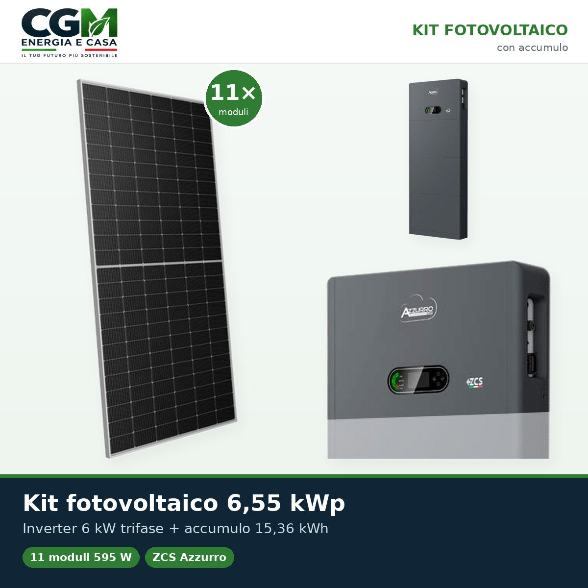 Kit fotovoltaico All in one trifase 6545W inverter 6kW accumulo 15.36kWh Zucchetti - CGM Energia e Casa