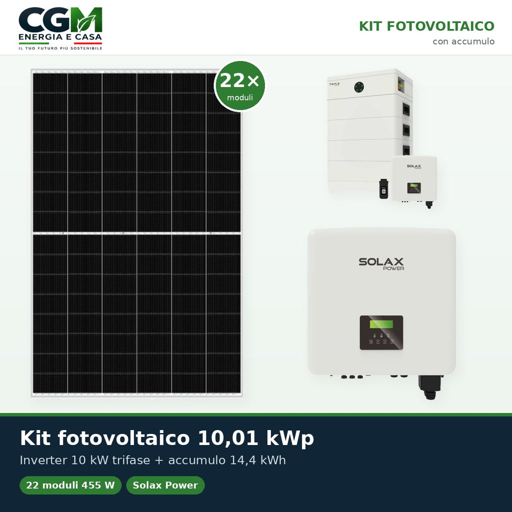 Kit fotovoltaico trifase 10010W inverter 10kW batteria al litio 14.4KWh TP-HS36 Solax Power - CGM Energia e Casa