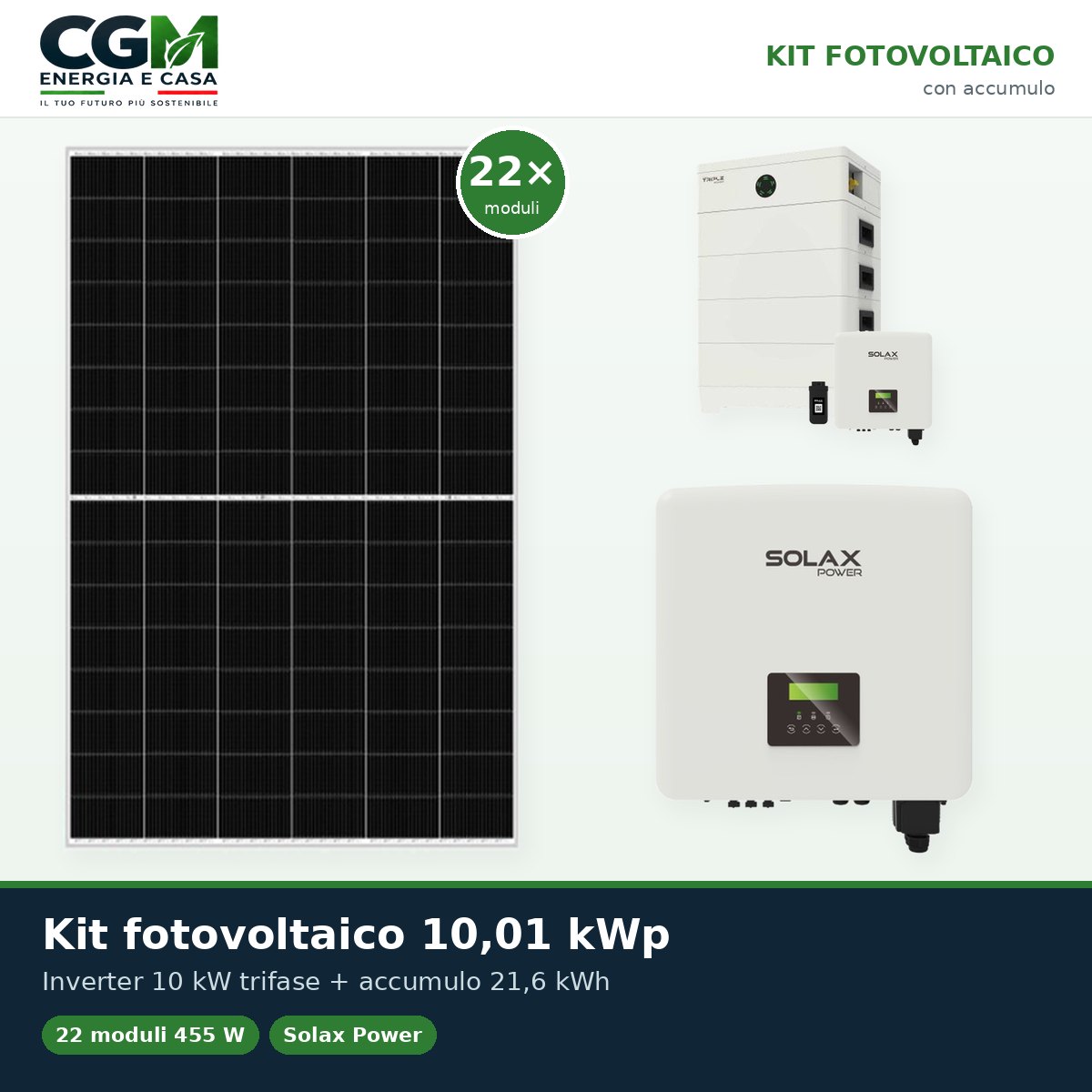 Kit fotovoltaico trifase 10010W inverter 10kW batteria al litio 21.6KWh TP-HS36 Solax Power - CGM Energia e Casa