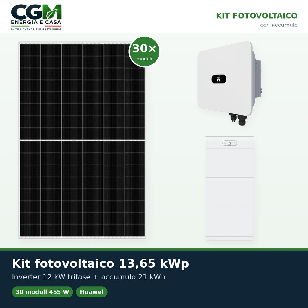 Kit fotovoltaico trifase 13650W inverter 12kW MB0 Huawei batteria al litio 21kWh LUNA2000 BMS - CGM Energia e Casa