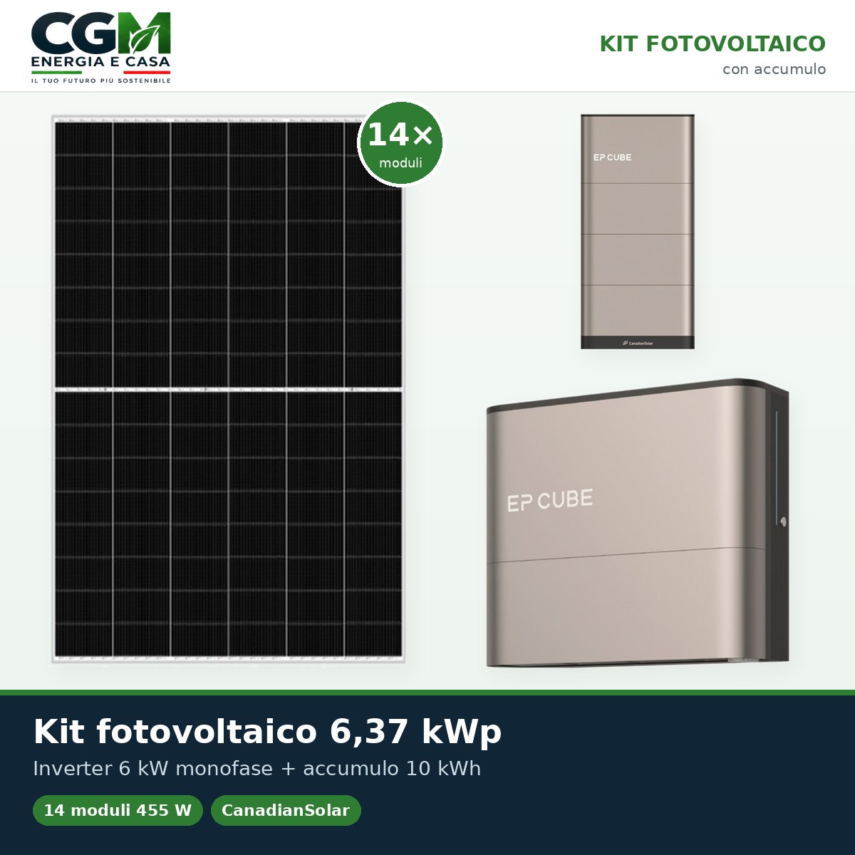 Kit fotovoltaico monofase 6370W inverter 6kW EP CUBE batteria al litio 10kWh CanadianSolar - CGM Energia e Casa