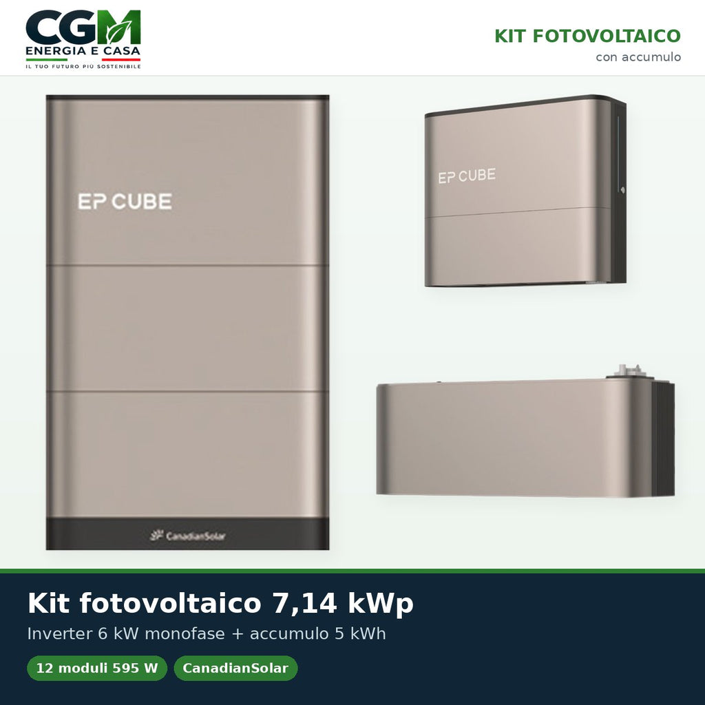 Kit fotovoltaico monofase 7140W inverter 6kW EP CUBE batteria al litio 5kWh CanadianSolar - CGM Energia e Casa