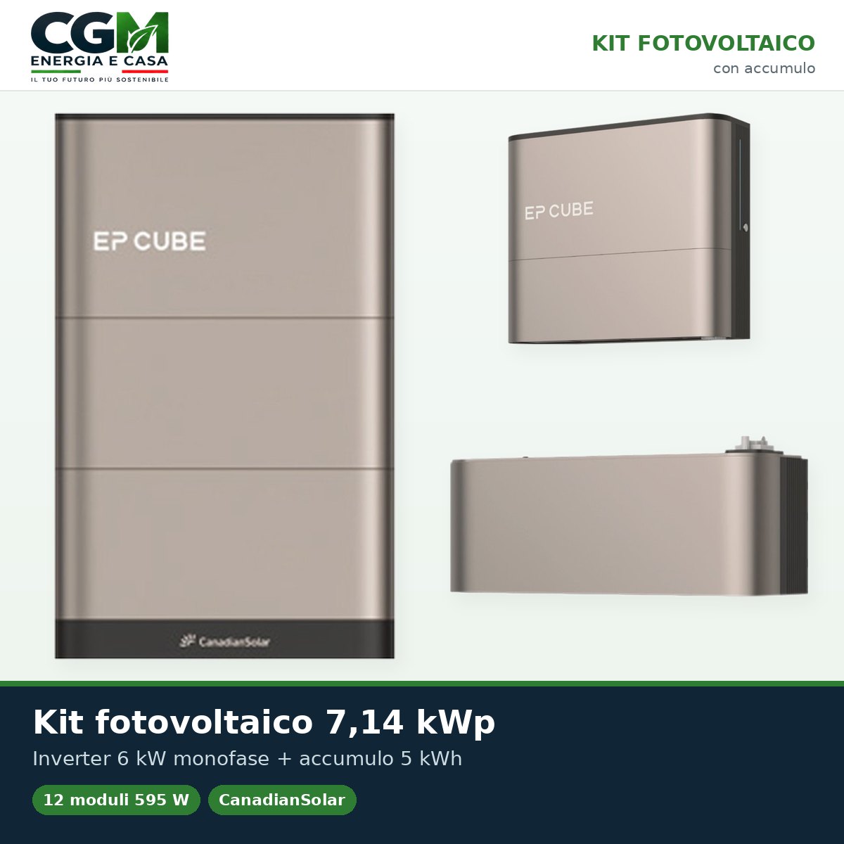 Kit fotovoltaico monofase 7140W inverter 6kW EP CUBE batteria al litio 5kWh CanadianSolar - CGM Energia e Casa
