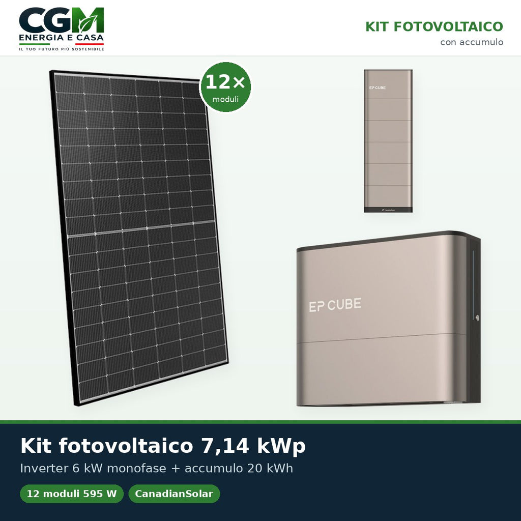 Kit fotovoltaico monofase 7140W inverter 6kW EP CUBE batteria al litio 20kWh CanadianSolar - CGM Energia e Casa