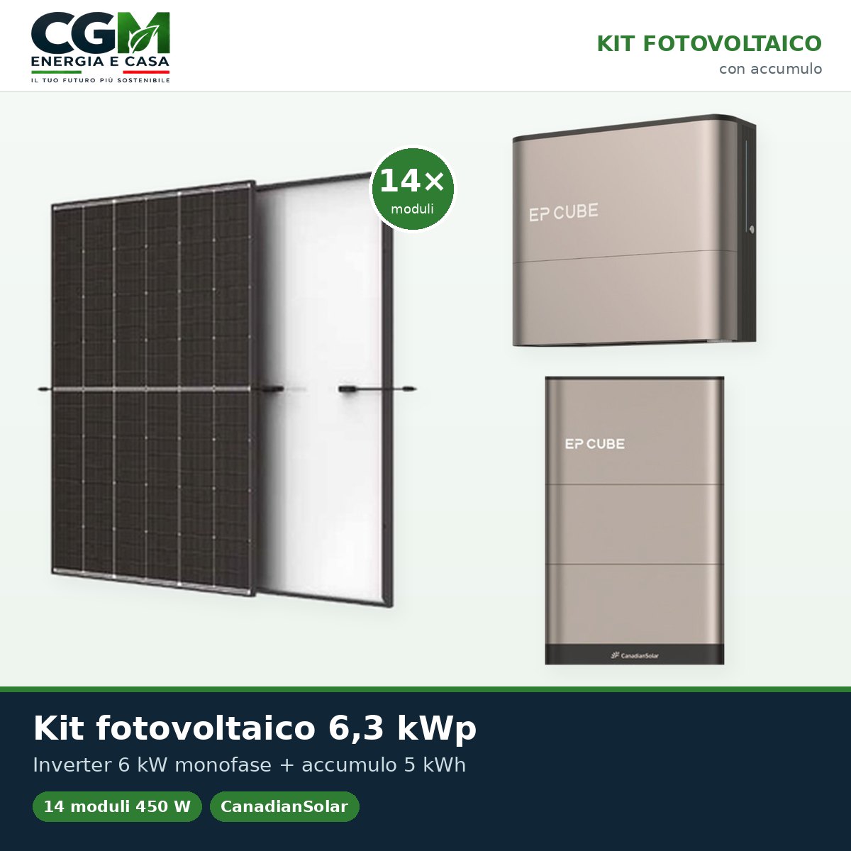 Kit fotovoltaico monofase 6300W inverter 6kW EP CUBE batteria al litio 5kWh CanadianSolar - CGM Energia e Casa