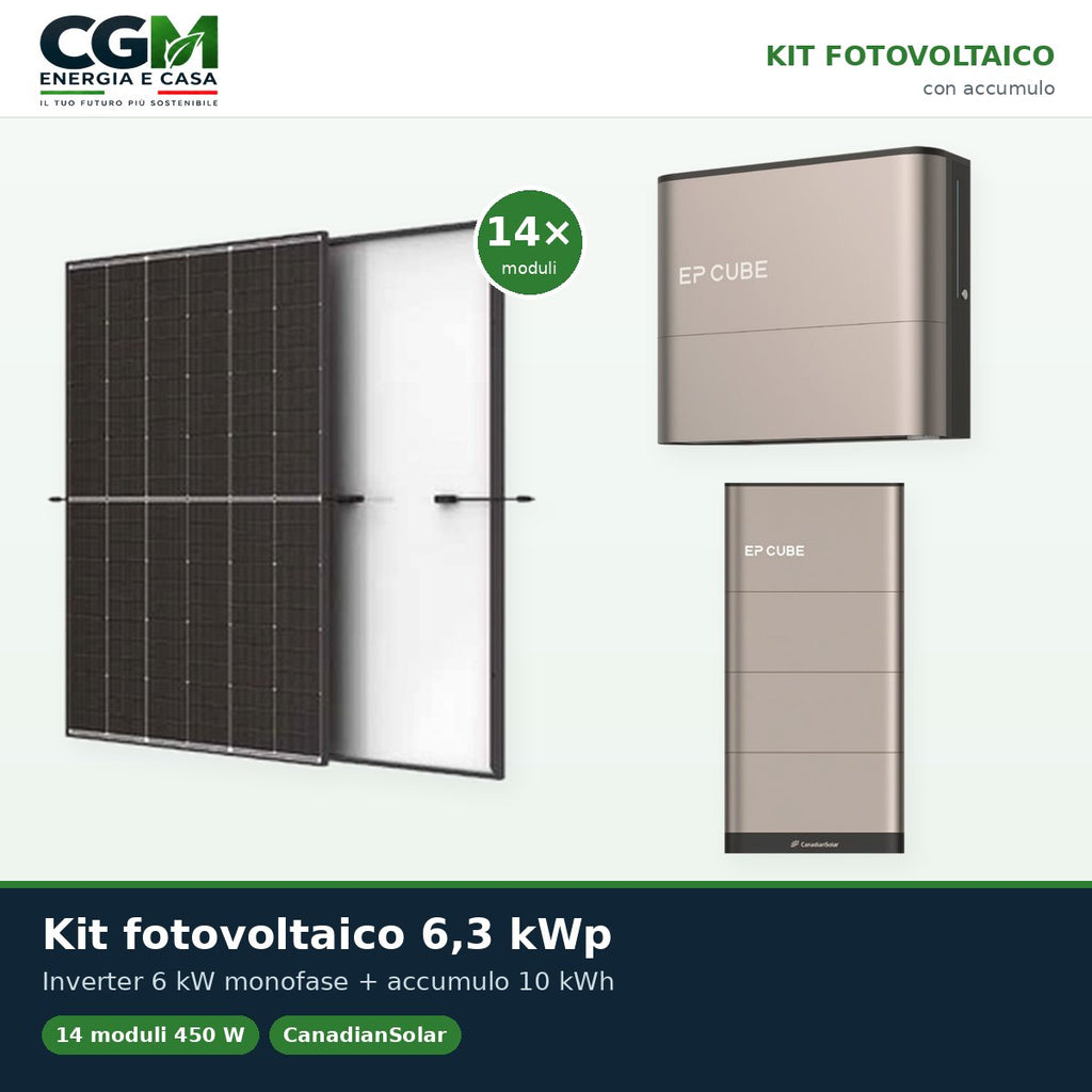 Kit fotovoltaico monofase 6300W inverter 6kW EP CUBE batteria al litio 10kWh CanadianSolar - CGM Energia e Casa