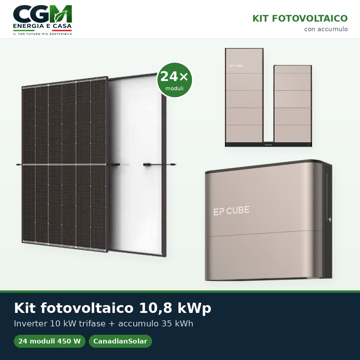 Kit fotovoltaico trifase 10800W inverter 10kW EP CUBE batteria al litio 35kWh CanadianSolar - CGM Energia e Casa
