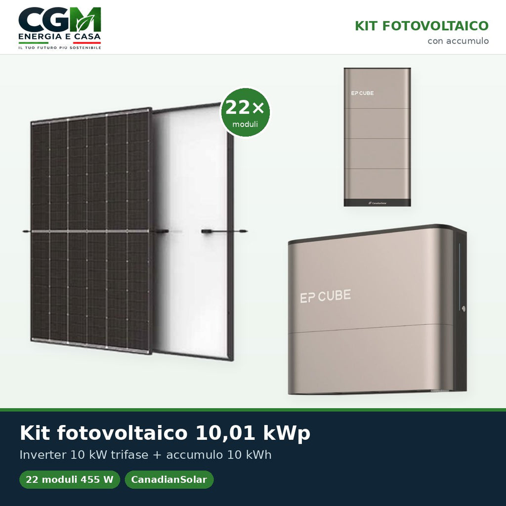 Kit fotovoltaico trifase 10010W inverter 10kW EP CUBE batteria al litio 10kWh CanadianSolar - CGM Energia e Casa