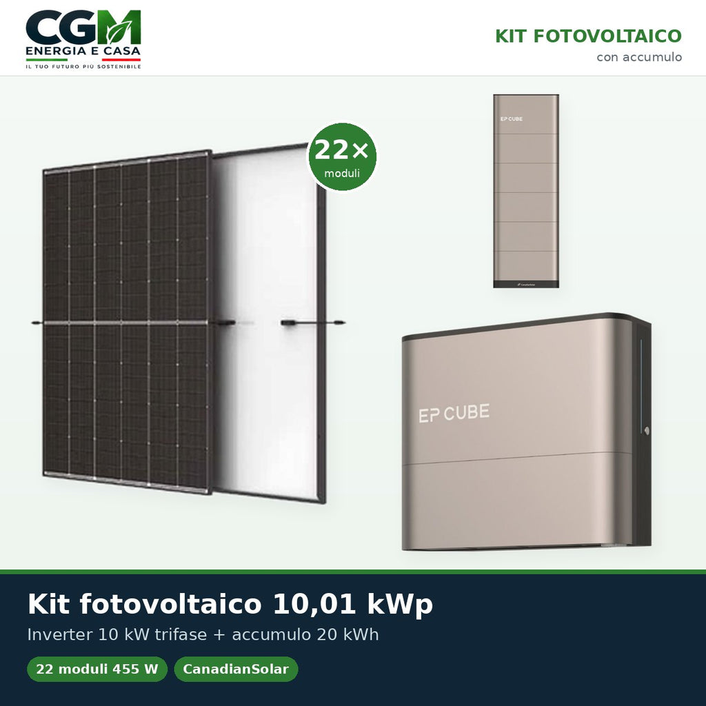 Kit fotovoltaico trifase 10010W inverter 10kW EP CUBE batteria al litio 20kWh CanadianSolar - CGM Energia e Casa