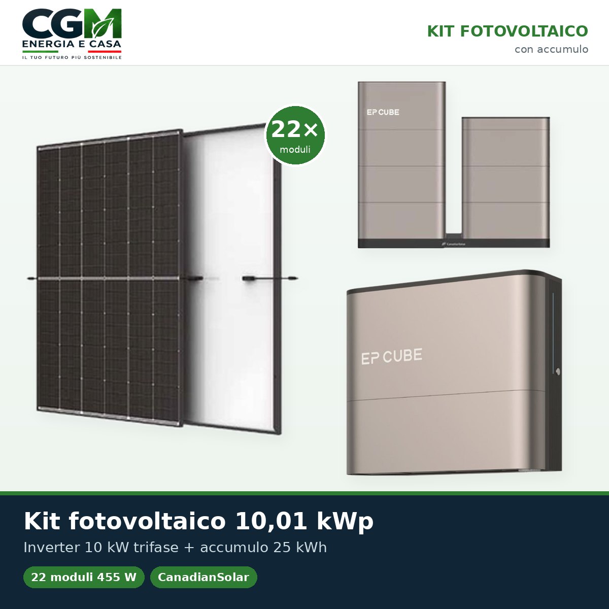 Kit fotovoltaico trifase 10010W inverter 10kW EP CUBE batteria al litio 25kWh CanadianSolar - CGM Energia e Casa