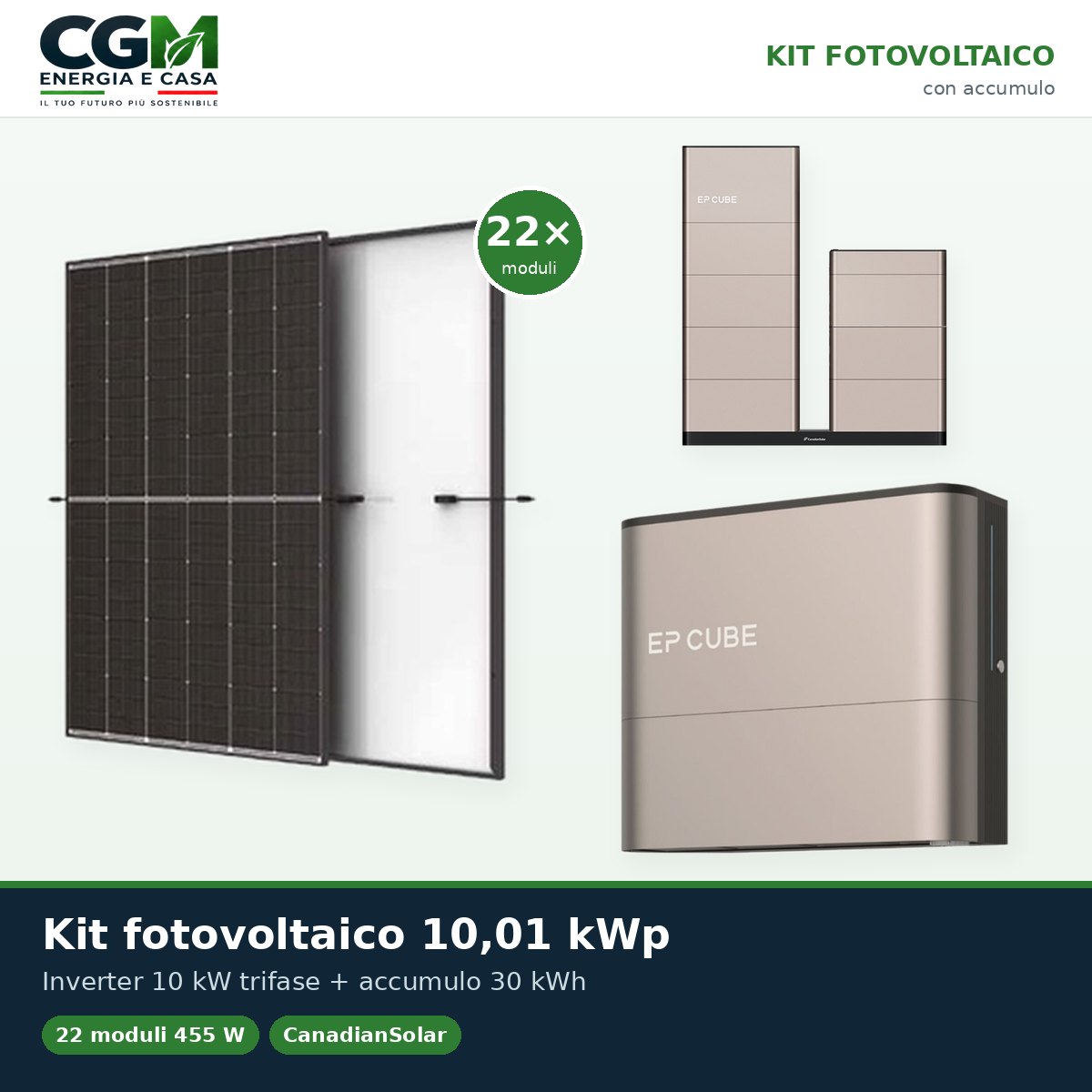 Kit fotovoltaico trifase 10010W inverter 10kW EP CUBE batteria al litio 30kWh CanadianSolar - CGM Energia e Casa