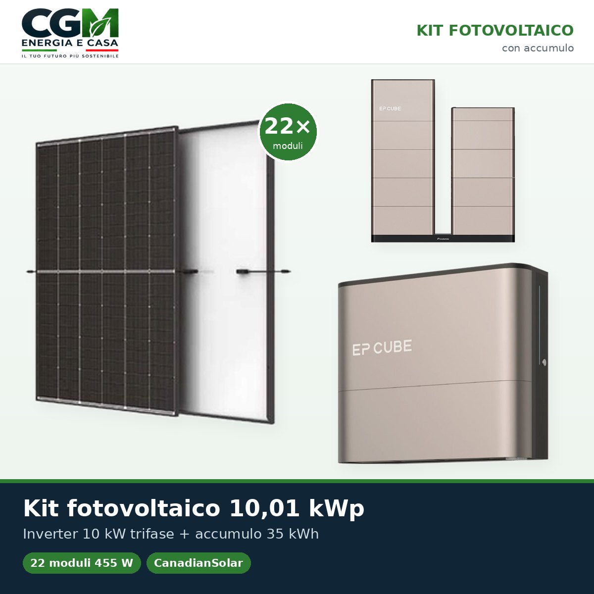 Kit fotovoltaico trifase 10010W inverter 10kW EP CUBE batteria al litio 35kWh CanadianSolar - CGM Energia e Casa