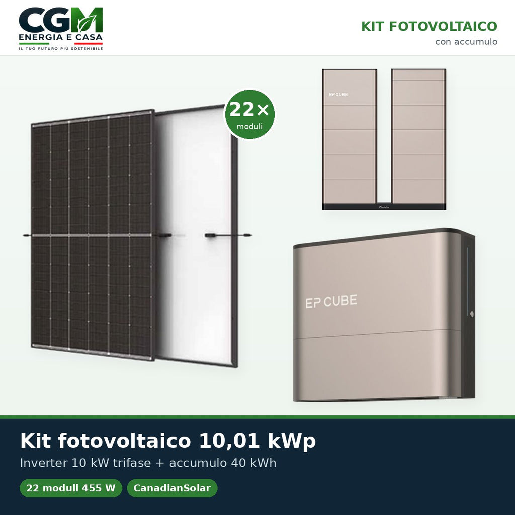 Kit fotovoltaico trifase 10010W inverter 10kW EP CUBE batteria al litio 40kWh CanadianSolar - CGM Energia e Casa