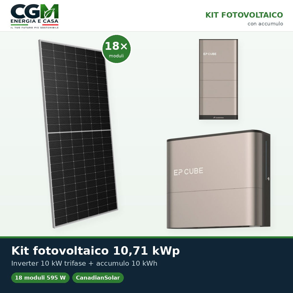 Kit fotovoltaico trifase 10710W inverter 10kW EP CUBE batteria al litio 10kWh CanadianSolar - CGM Energia e Casa