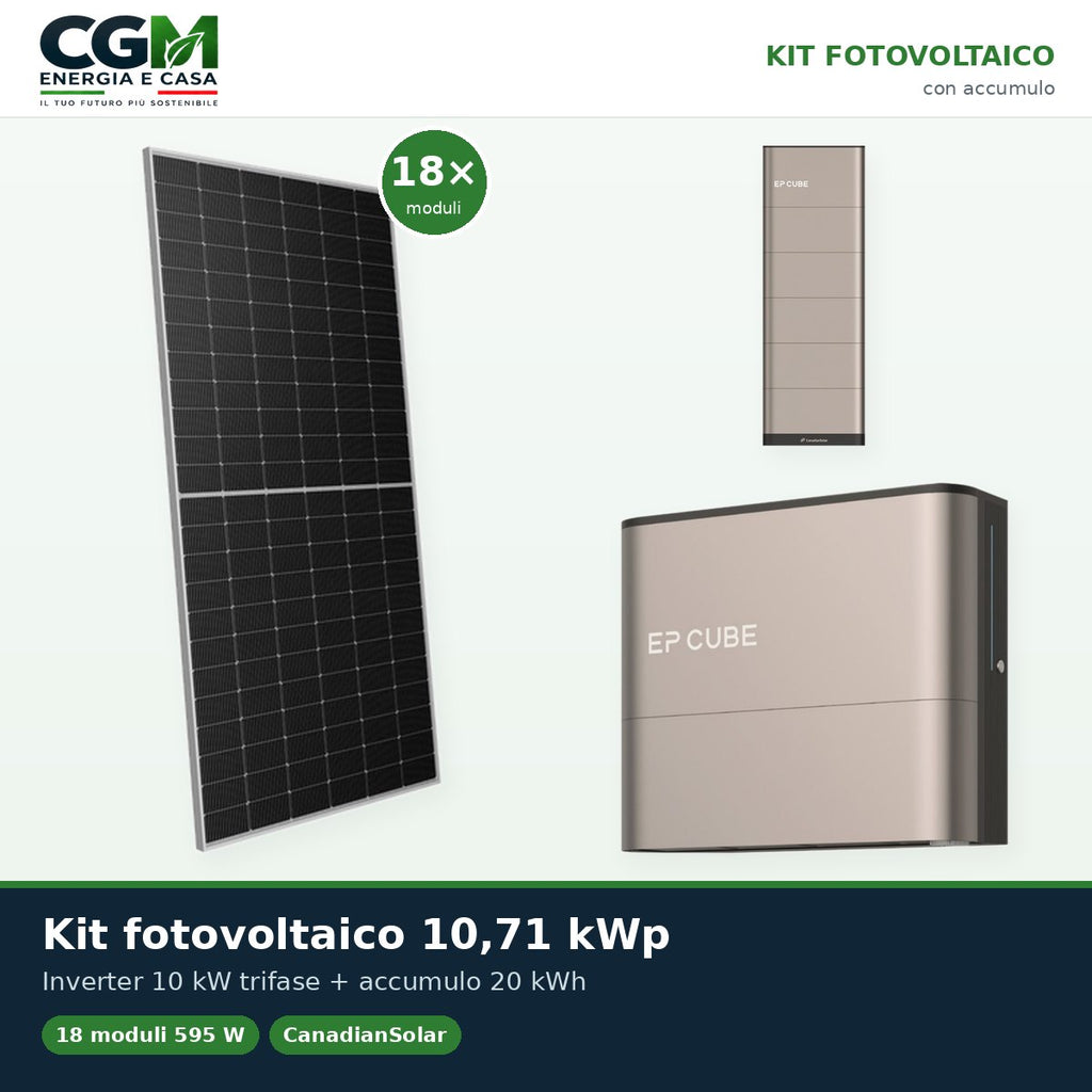 Kit fotovoltaico trifase 10710W inverter 10kW EP CUBE batteria al litio 20kWh CanadianSolar - CGM Energia e Casa