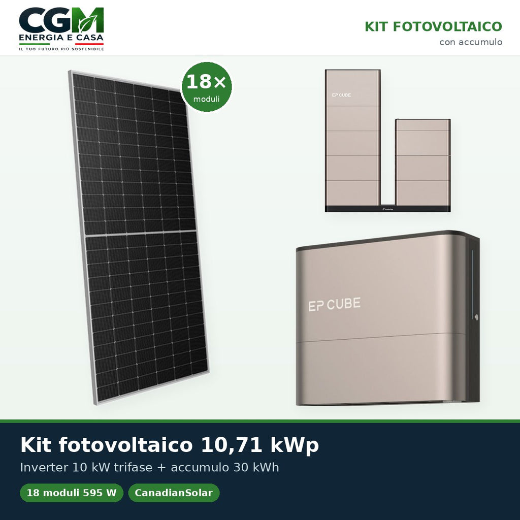 Kit fotovoltaico trifase 10710W inverter 10kW EP CUBE batteria al litio 30kWh CanadianSolar - CGM Energia e Casa