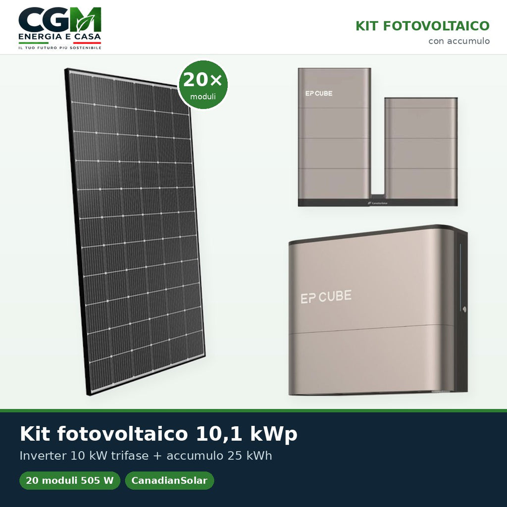 Kit fotovoltaico trifase 10100W inverter 10kW EP CUBE batteria al litio 25kWh CanadianSolar - CGM Energia e Casa
