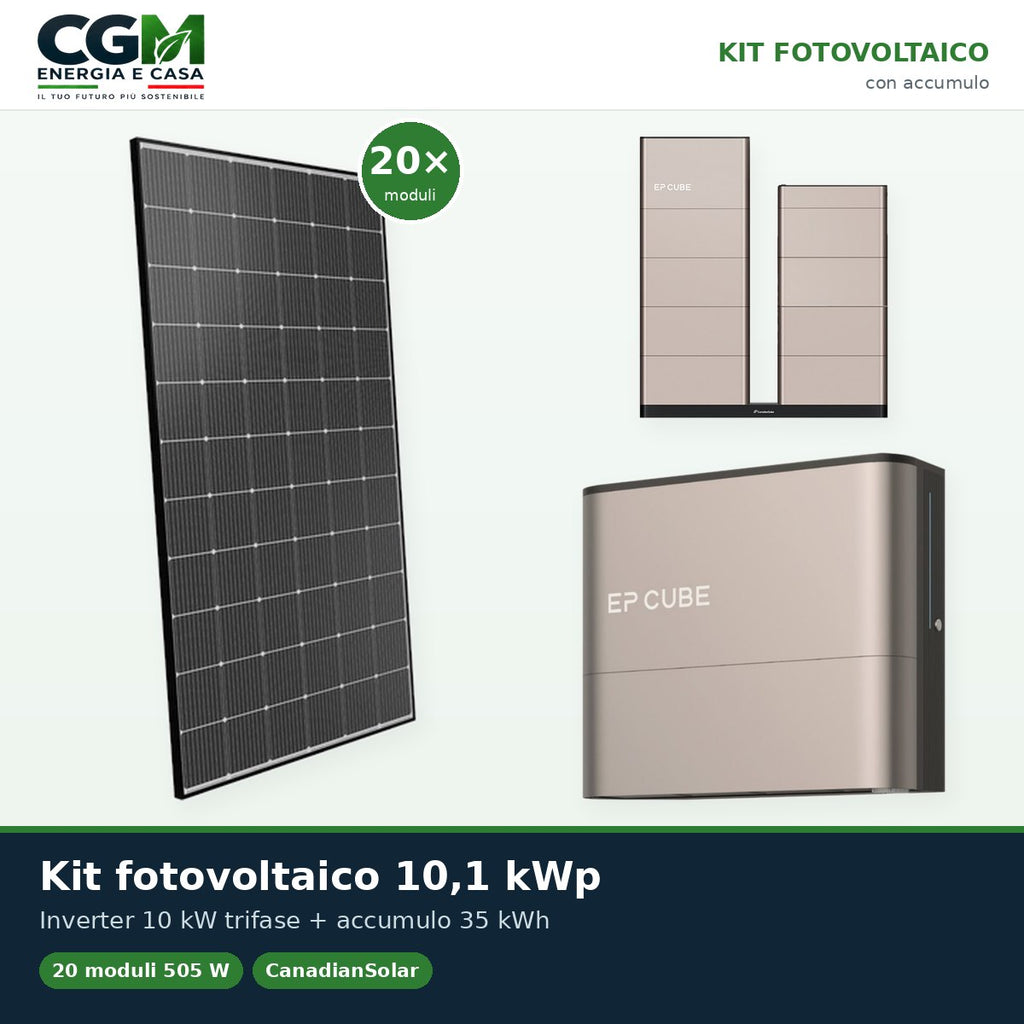 Kit fotovoltaico trifase 10100W inverter 10kW EP CUBE batteria al litio 35kWh CanadianSolar - CGM Energia e Casa