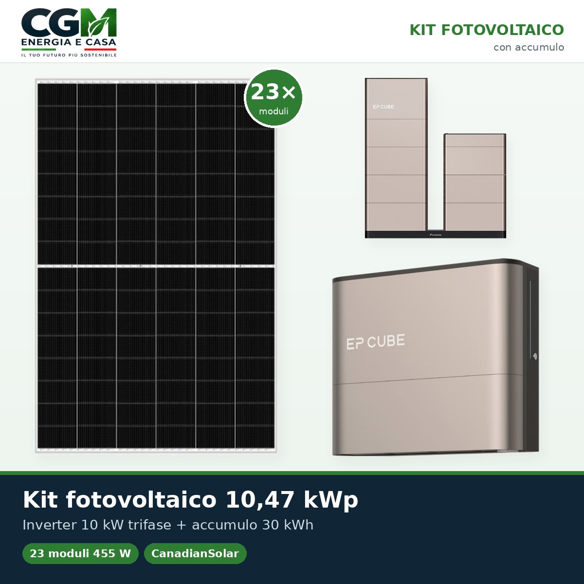 Kit fotovoltaico trifase 10465W inverter 10kW EP CUBE batteria al litio 30kWh CanadianSolar - CGM Energia e Casa