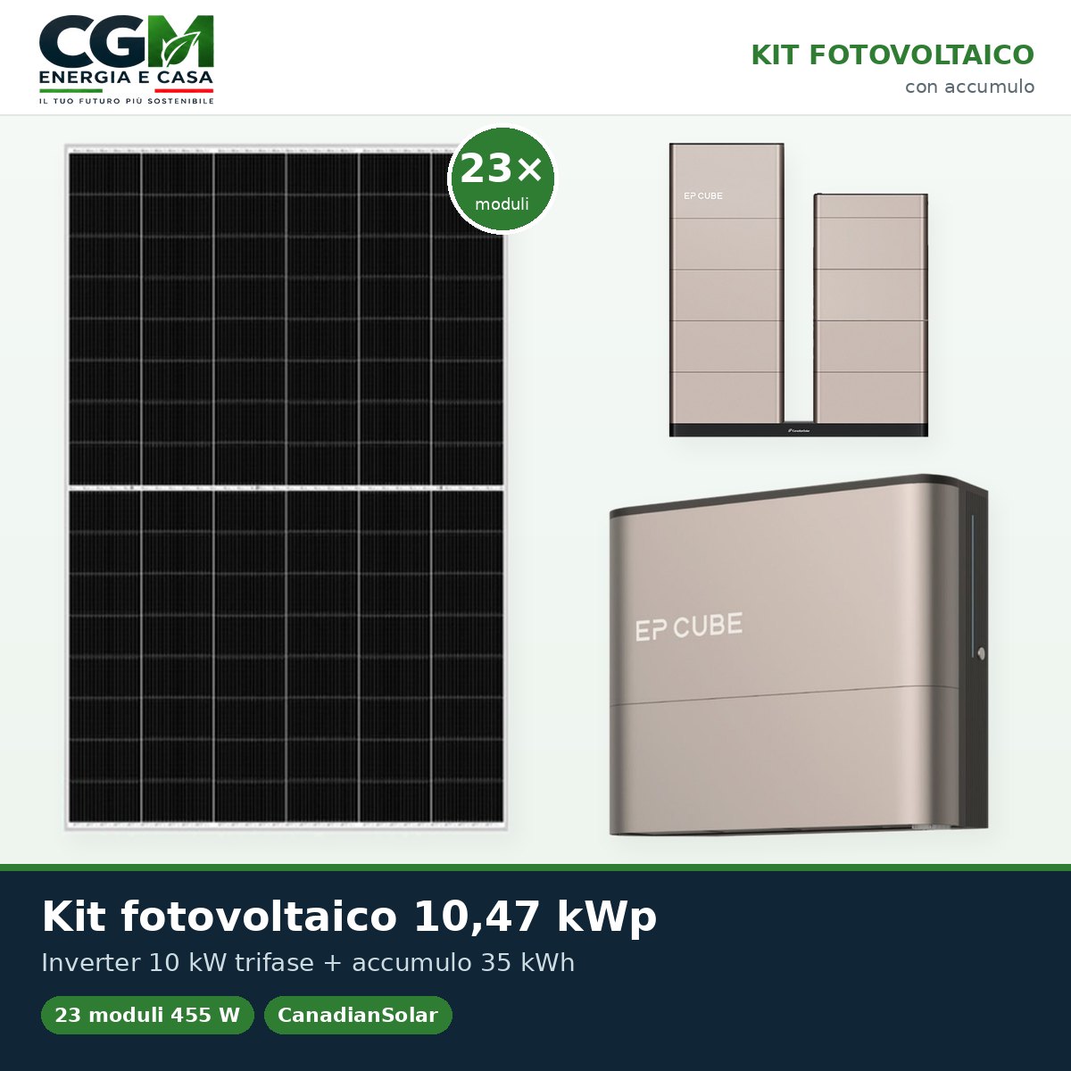 Kit fotovoltaico trifase 10465W inverter 10kW EP CUBE batteria al litio 35kWh CanadianSolar - CGM Energia e Casa