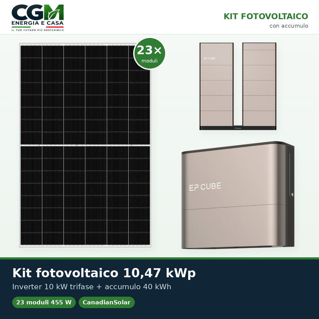 Kit fotovoltaico trifase 10465W inverter 10kW EP CUBE batteria al litio 40kWh CanadianSolar - CGM Energia e Casa