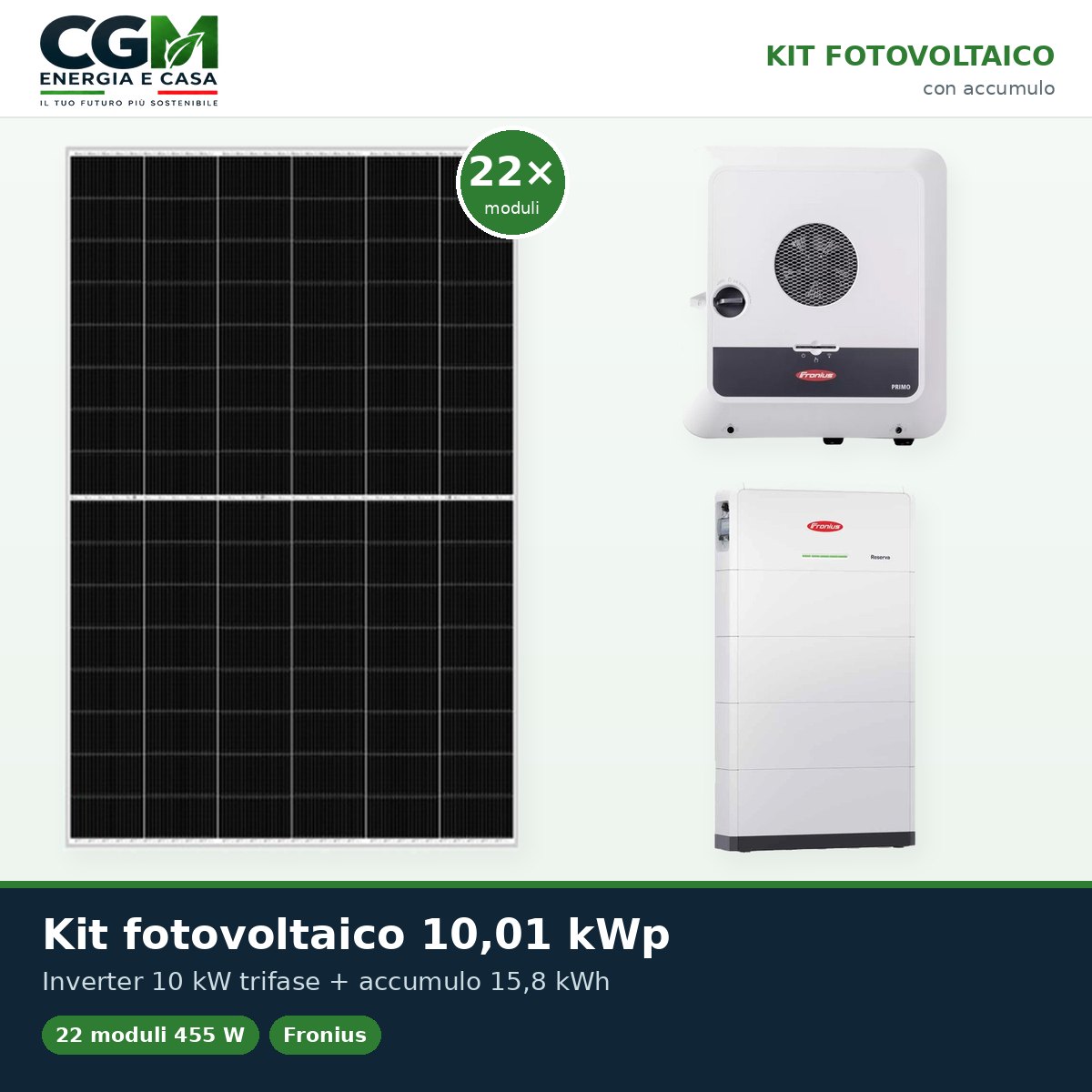 Kit fotovoltaico trifase 10010W inverter 10kW Symo Plus GEN24 batteria litio 15.8kWh Fronius Reserva - CGM Energia e Casa