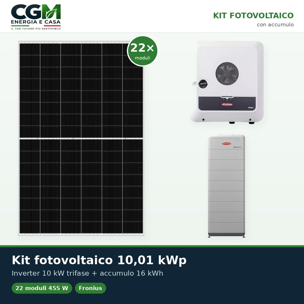 Kit fotovoltaico trifase 10010W inverter 10kW Symo GEN24 batteria litio 16kWh Fronius Reserva Pro - CGM Energia e Casa