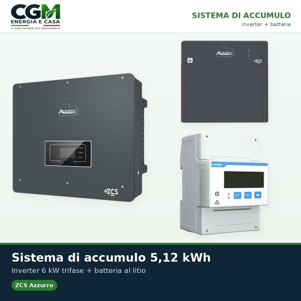 Sistema di accumulo trifase inverter 6kW Zucchetti batteria al litio HV ZBT 5K 5.12kWh - CGM Energia e Casa