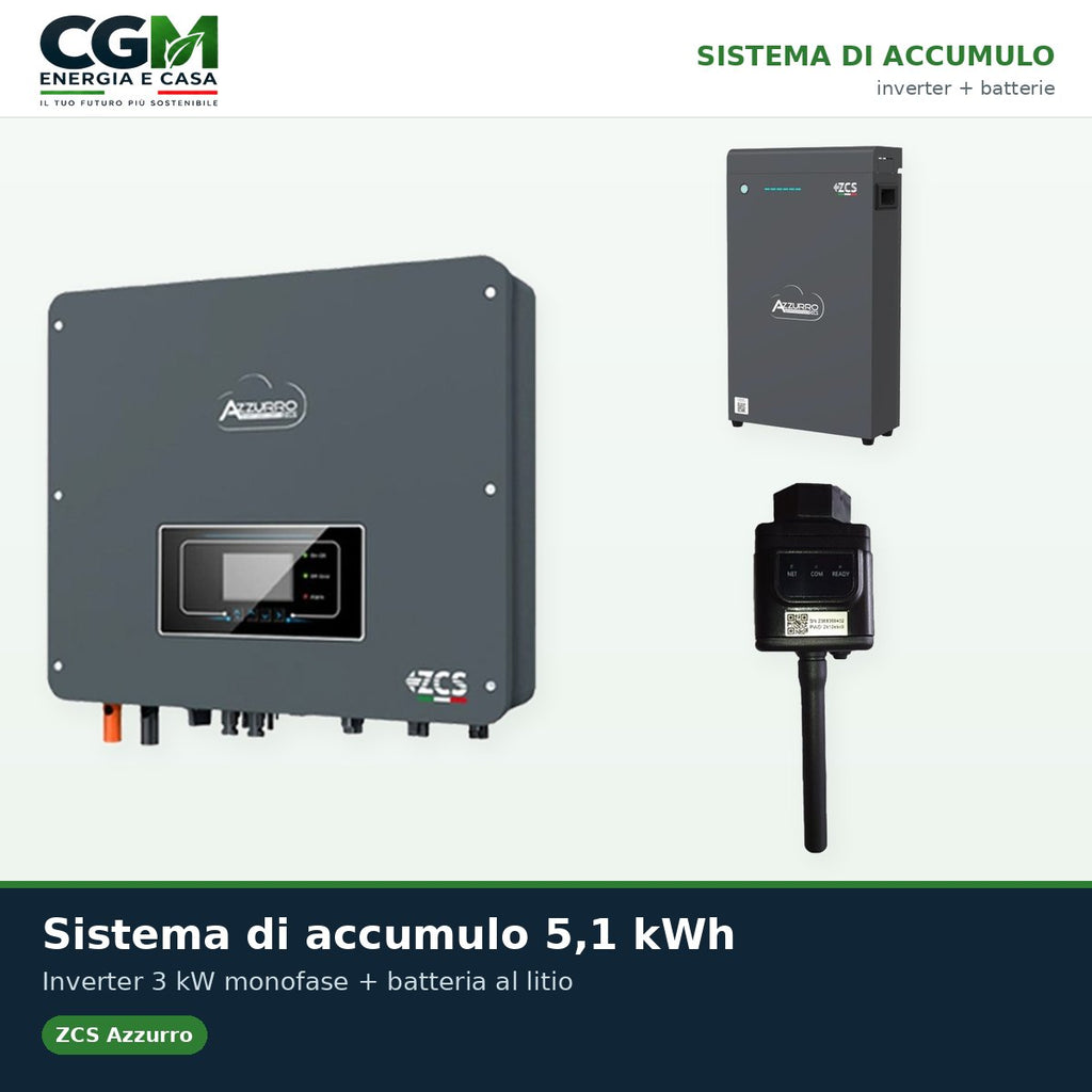 Sistema di accumulo monofase inverter 3kW Zucchetti batteria al litio LV ZSX5000 S 5.1kWh - CGM Energia e Casa