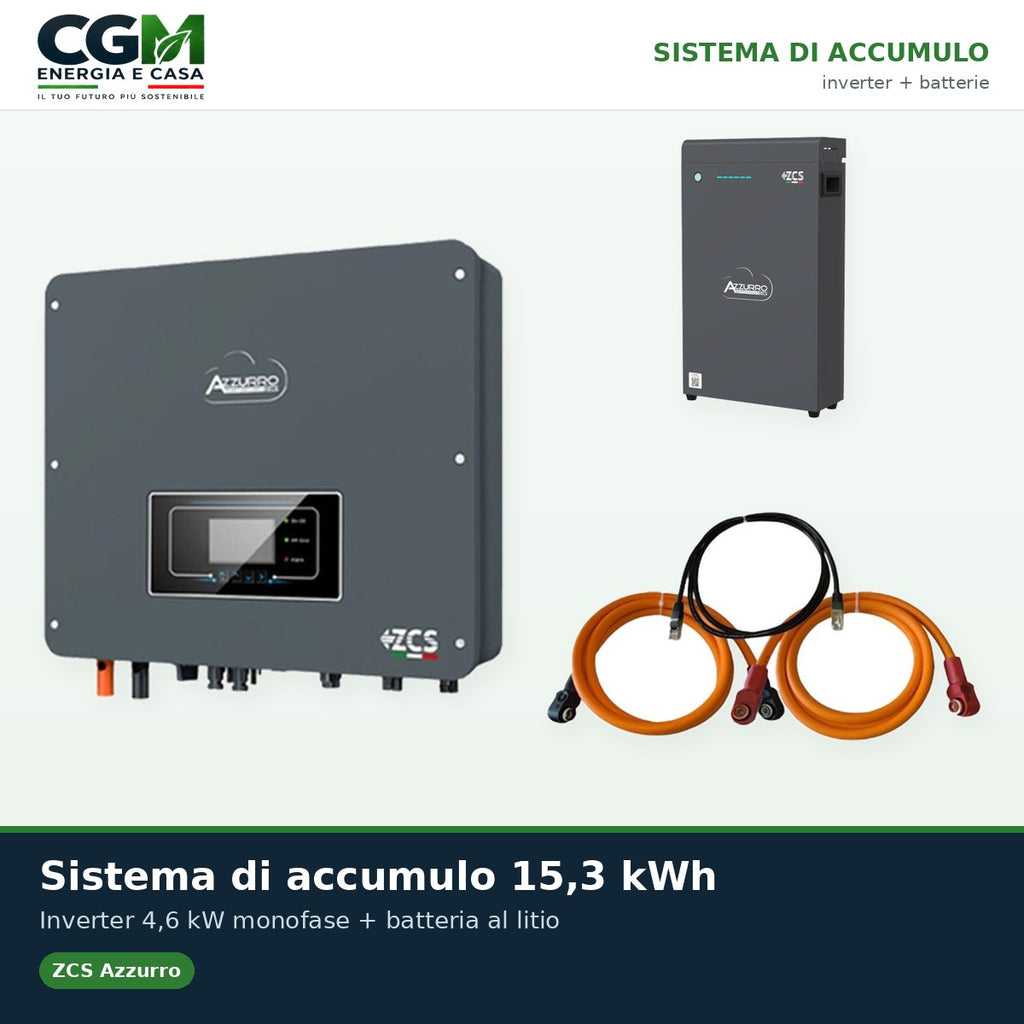 Sistema di accumulo monofase inverter 4.6kW Zucchetti batteria al litio 15.3kWh LV ZSX5000 S - CGM Energia e Casa