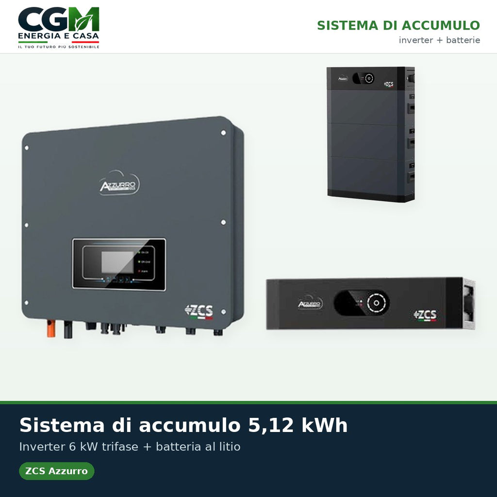 Sistema di accumulo trifase inverter 6kW Zucchetti batteria al litio HV SMART 5K 5.12kWh - CGM Energia e Casa