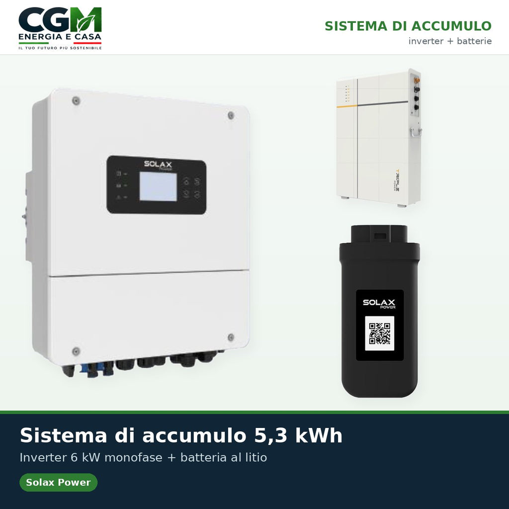 Sistema di accumulo monofase inverter 6kW LV batteria al litio 5.3KWh TP-LD53 Solax Power - CGM Energia e Casa