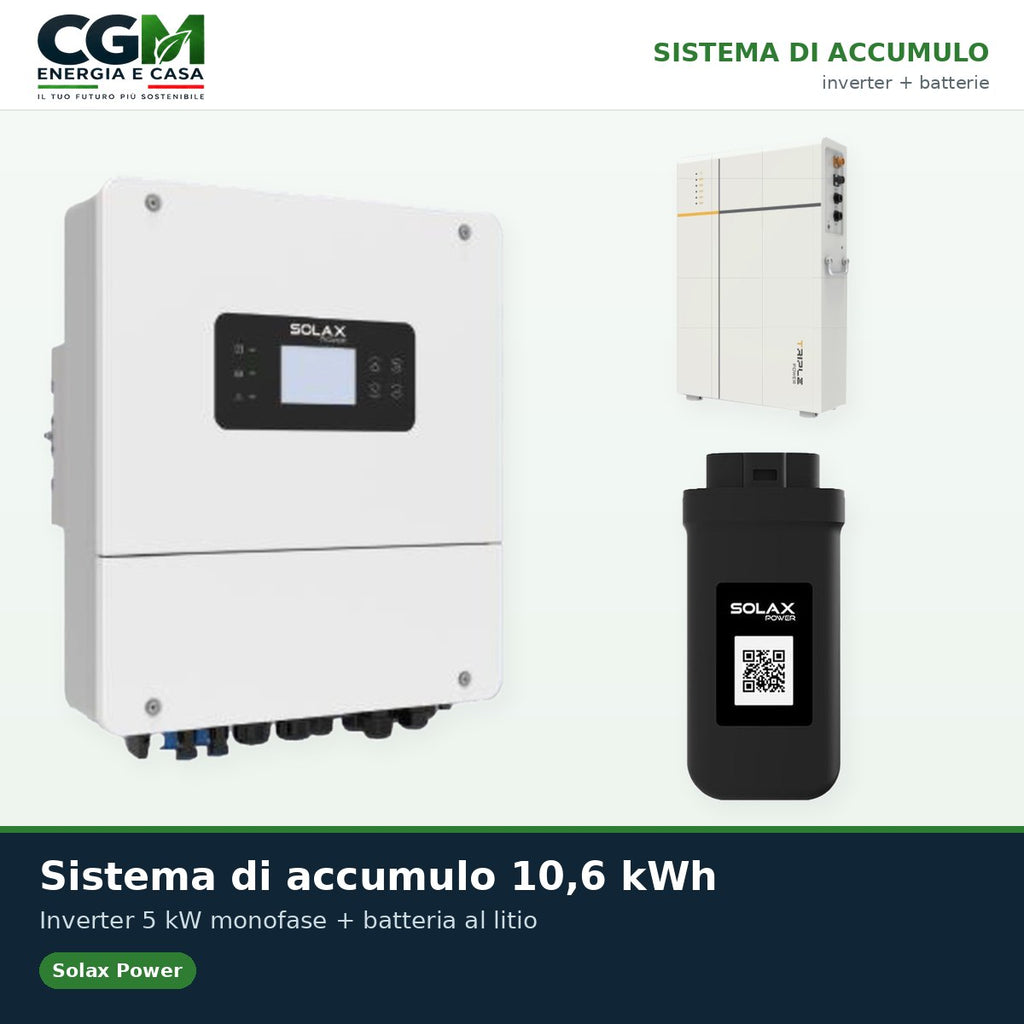 Sistema di accumulo monofase inverter 5kW LV batteria al litio 10.6KWh TP-LD53 Solax Power - CGM Energia e Casa