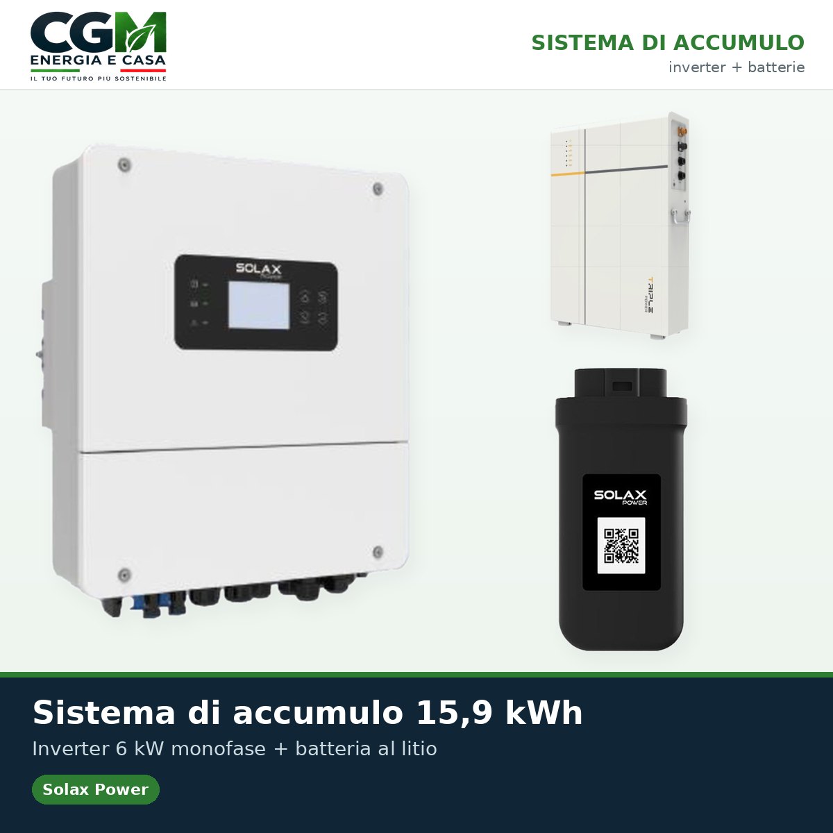 Sistema di accumulo monofase inverter 6kW LV batteria al litio 15.9KWh TP-LD53 Solax Power - CGM Energia e Casa