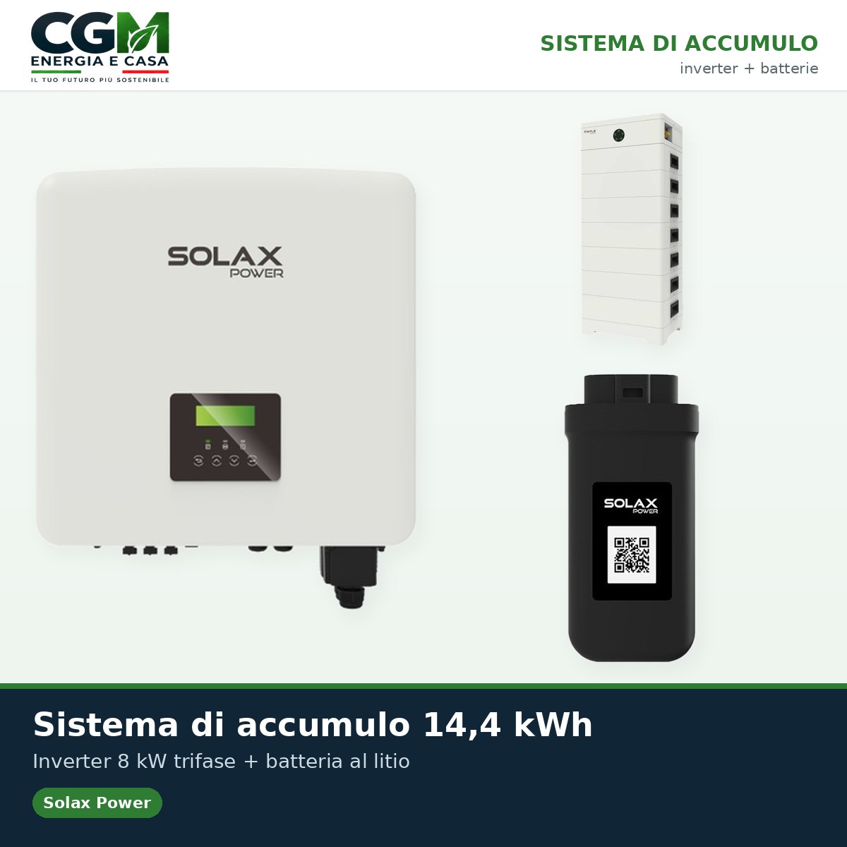 Sistema di accumulo trifase inverter 8kW batteria al litio 14.4KWh TP-HS36 Solax Power - CGM Energia e Casa